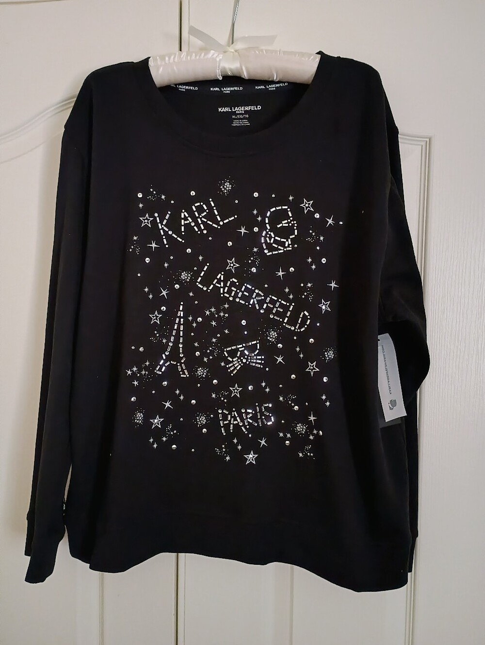 NWT Karl Lagerfeld Women's Black Embellished Paris Sweatshirt